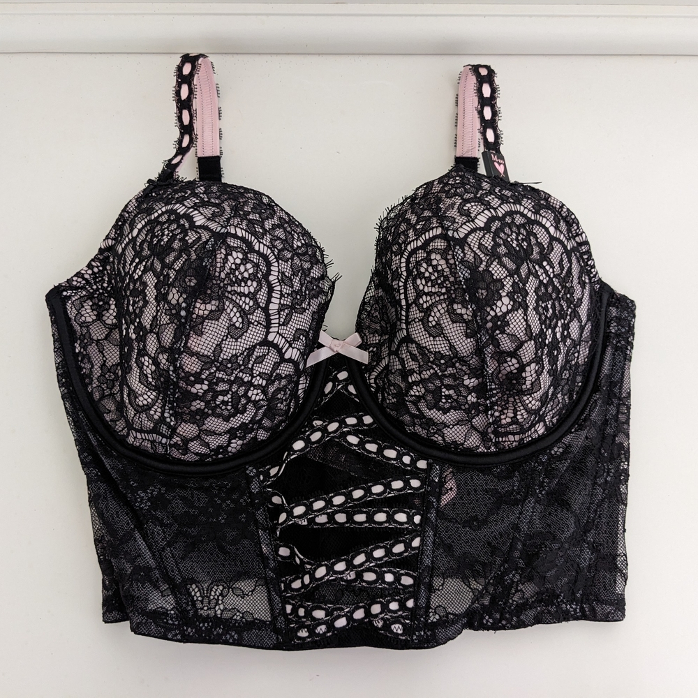 NWT! Victoria's Secret Dream Angels Lined Demi Bra Black & Pink Lace Size M - DD
